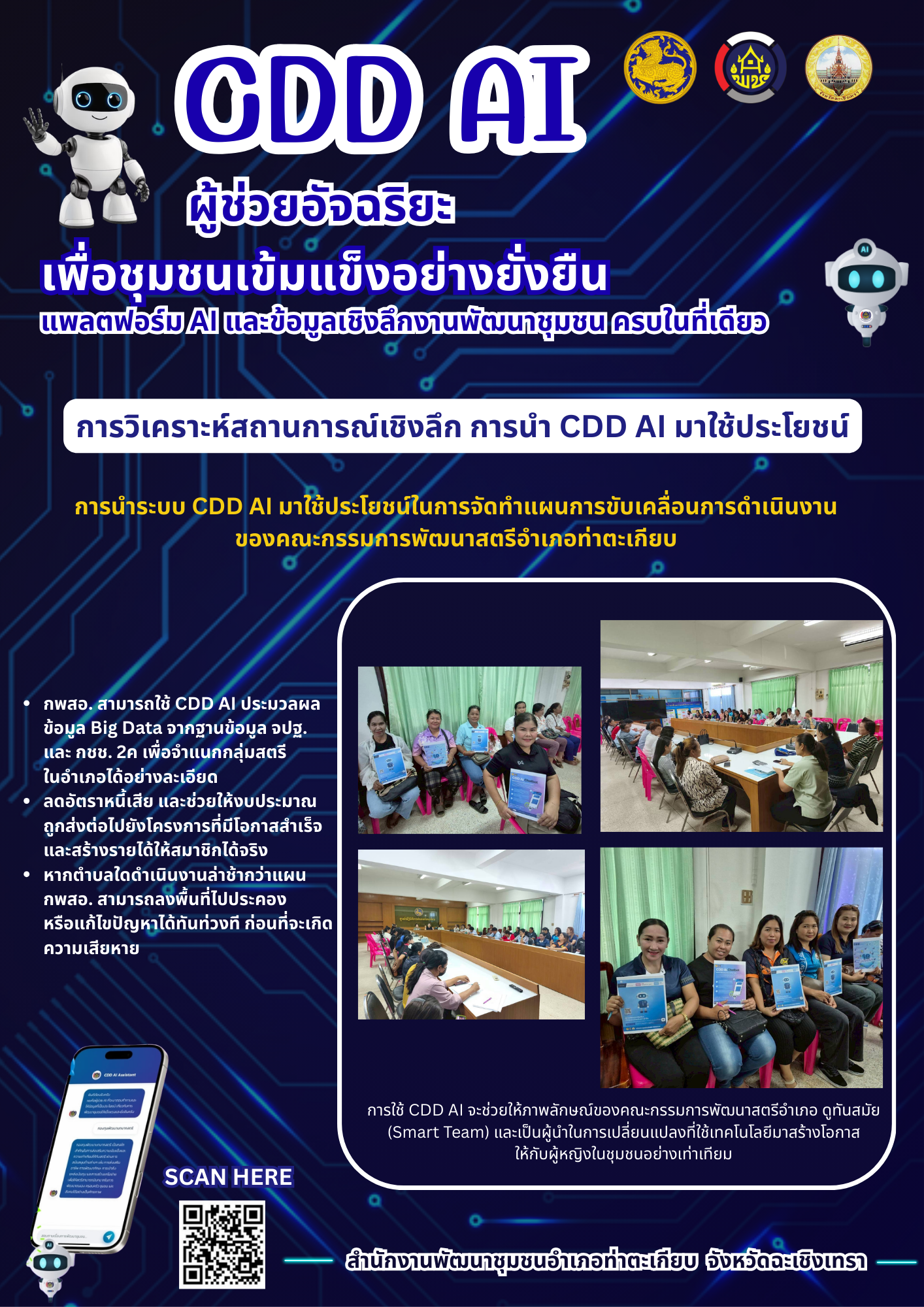 ⛩️ สำนักงานพัฒนาชุมชนอำเภอท่าตะเกียบ ขับเคลื่อนการนำระบบ CDD AI มาใช้ประโยชน์ในการวิเคราะห์สถานการณ์เชิงลึกด้านงานพัฒนาชุมชน